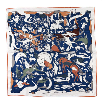 Hermes Silk Mille Et Un Lapins Scarf 90 White Marine Kaki 1 of 3