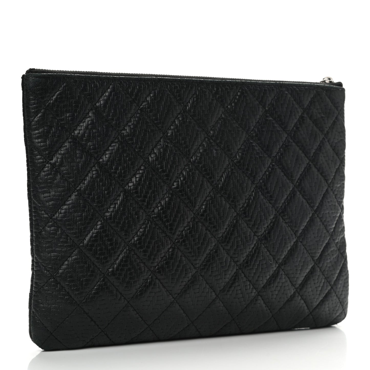 Woven Lambskin Quilted Medium Cosmetic Case Black