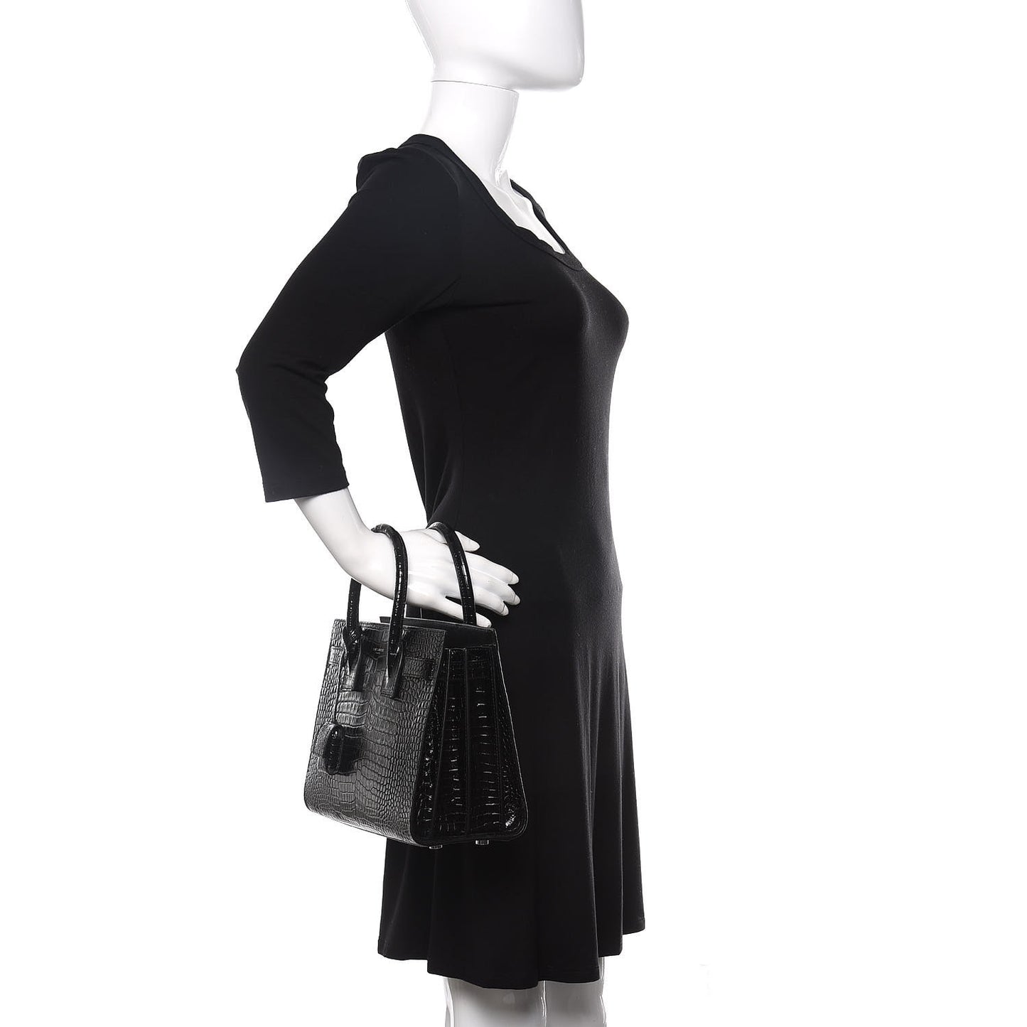 Calfskin Crocodile Embossed Baby Sac De Jour Black