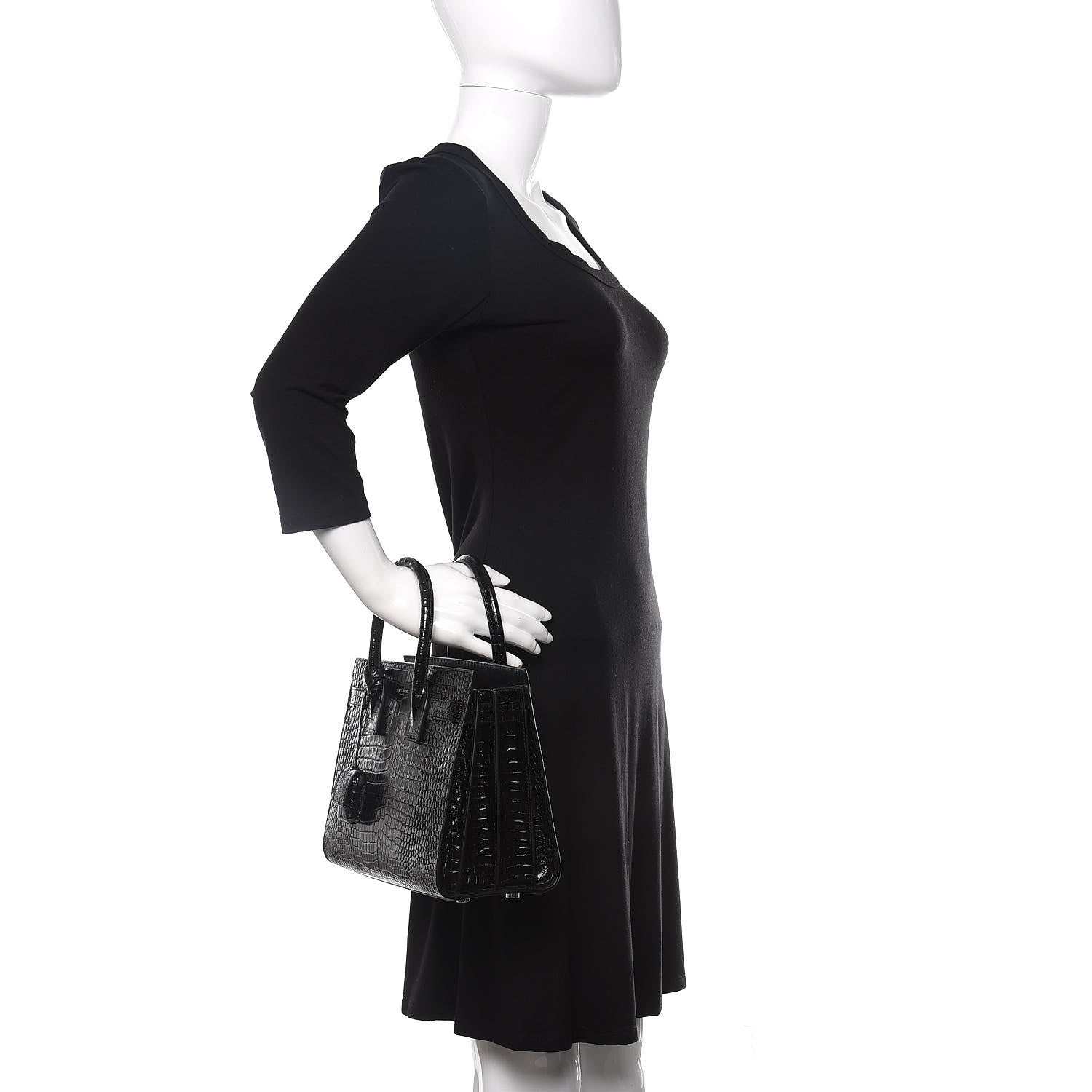 Saint Laurent Calfskin Crocodile Embossed Baby Sac De Jour Black 3 of 10