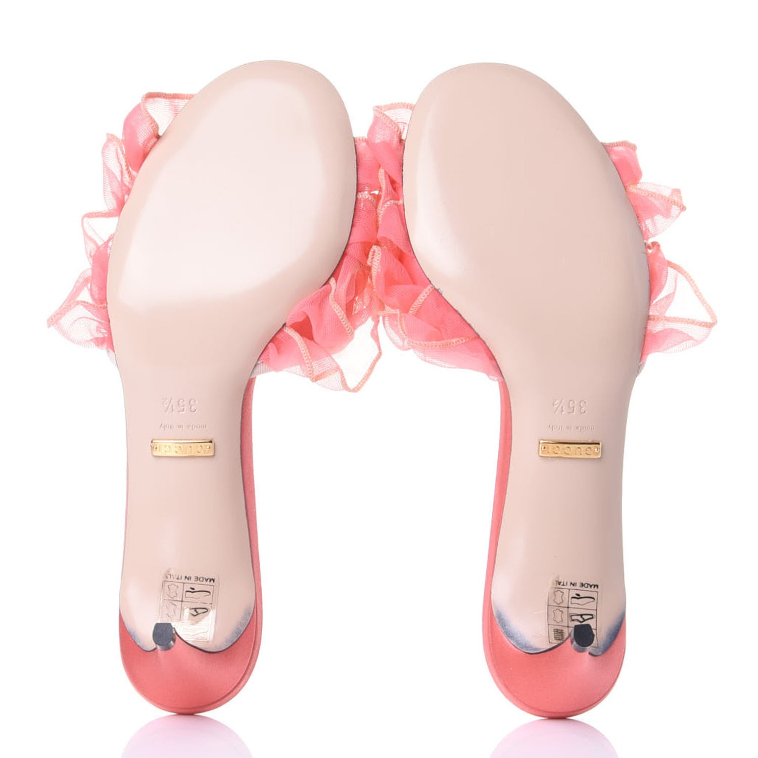 Gucci Tulle Ruffle Low Heel Slide Sandals 35.5 Peach White 8 of 13