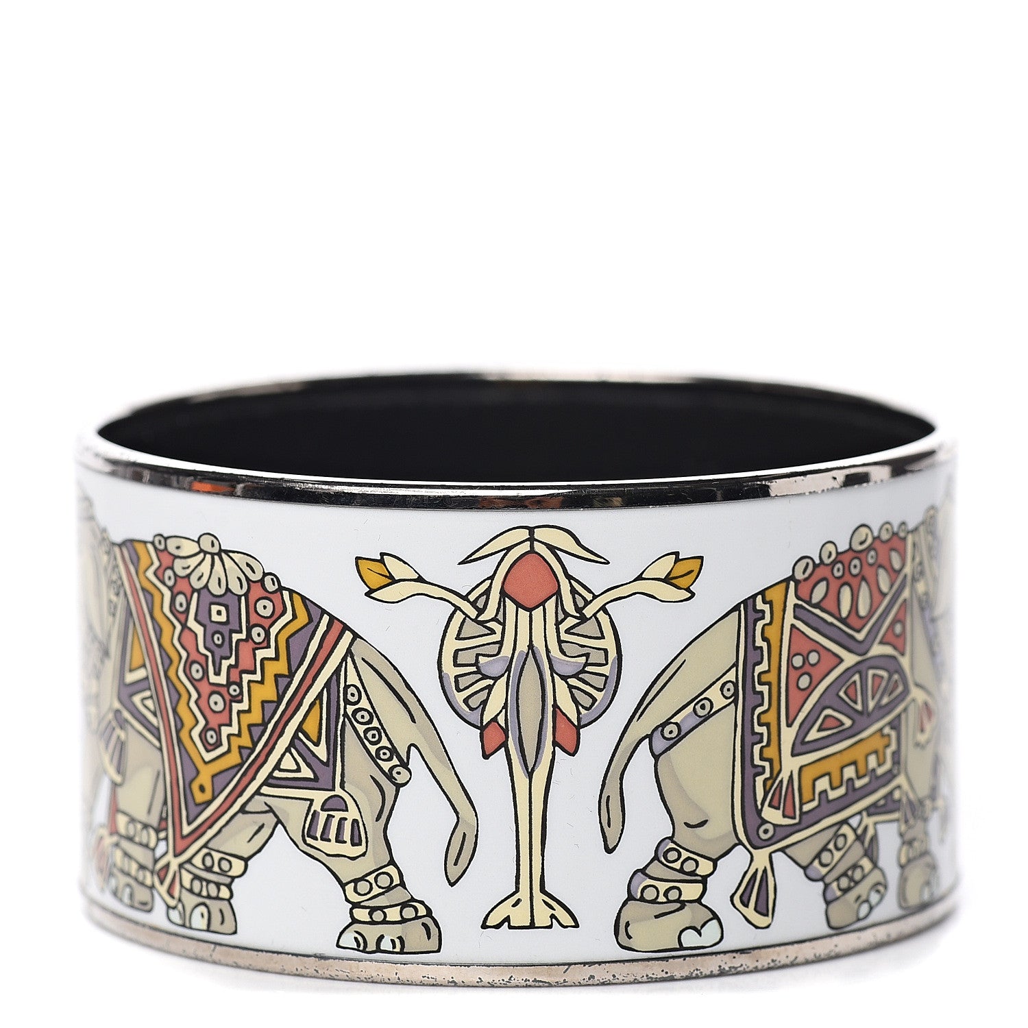 Hermes Enamel Printed Elephant Torana Extra Wide Bracelet 62 1 of 5