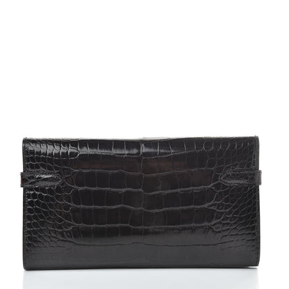 Hermes Shiny Alligator Kelly Longue Wallet Black 4 of 21
