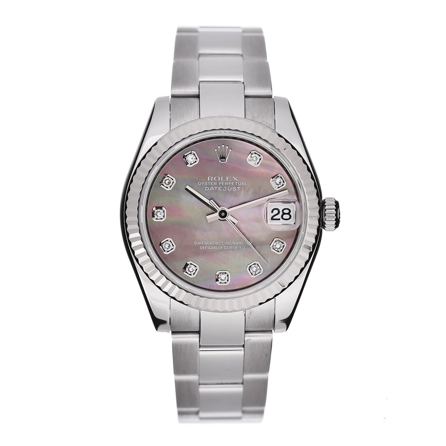 Stainless Steel 18K White Gold Diamond Black Mother of Pearl 31mm Oyster Perpetual Datejust Watch 178274