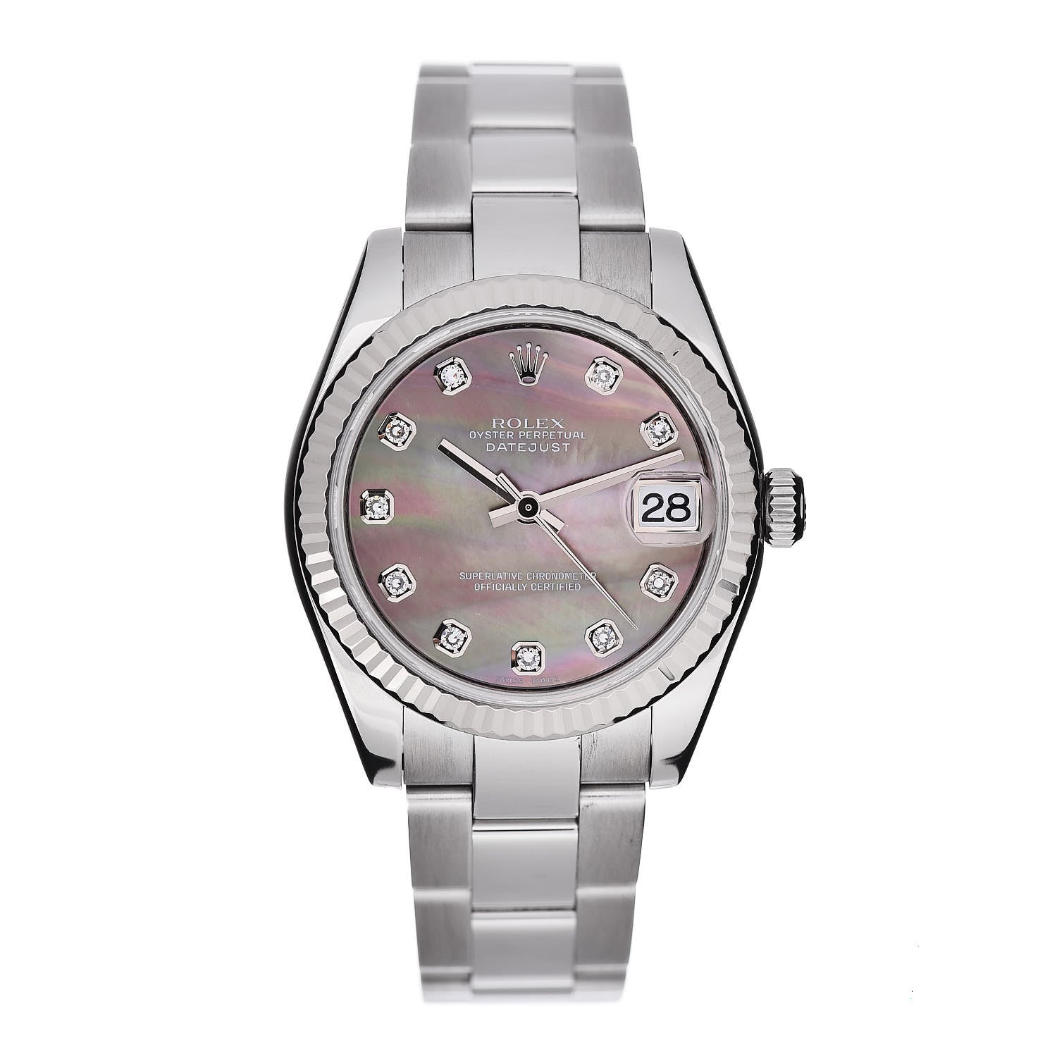 Rolex Stainless Steel 18K White Gold Diamond Black Mother of Pearl 31mm Oyster Perpetual Datejust Watch 178274 1 of 6