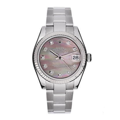 Rolex Stainless Steel 18K White Gold Diamond Black Mother of Pearl 31mm Oyster Perpetual Datejust Watch 178274 1 of 6