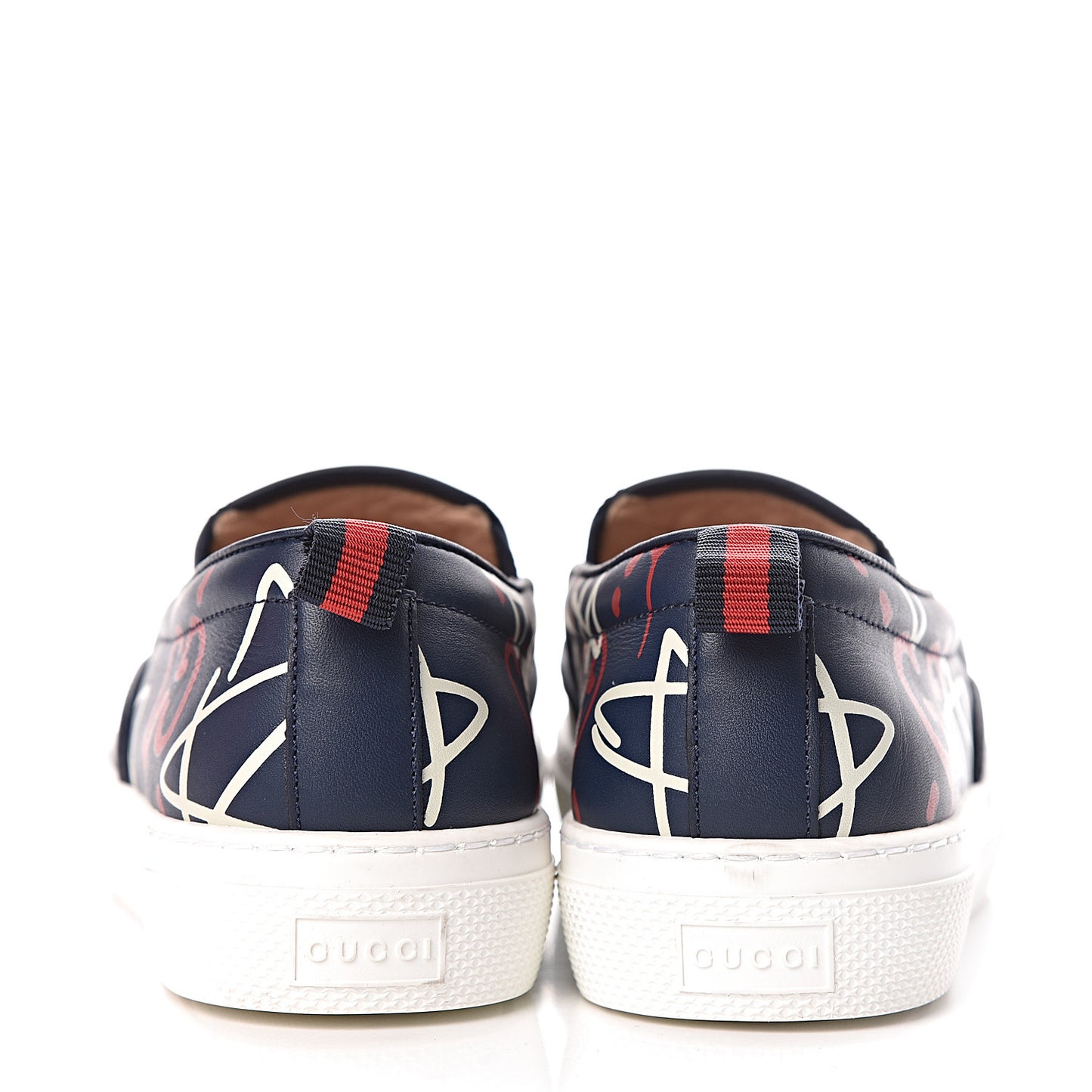 Calfskin GucciGhost Print Womens Slip On Sneakers 36.5 Blue Agata Hibiscus Red