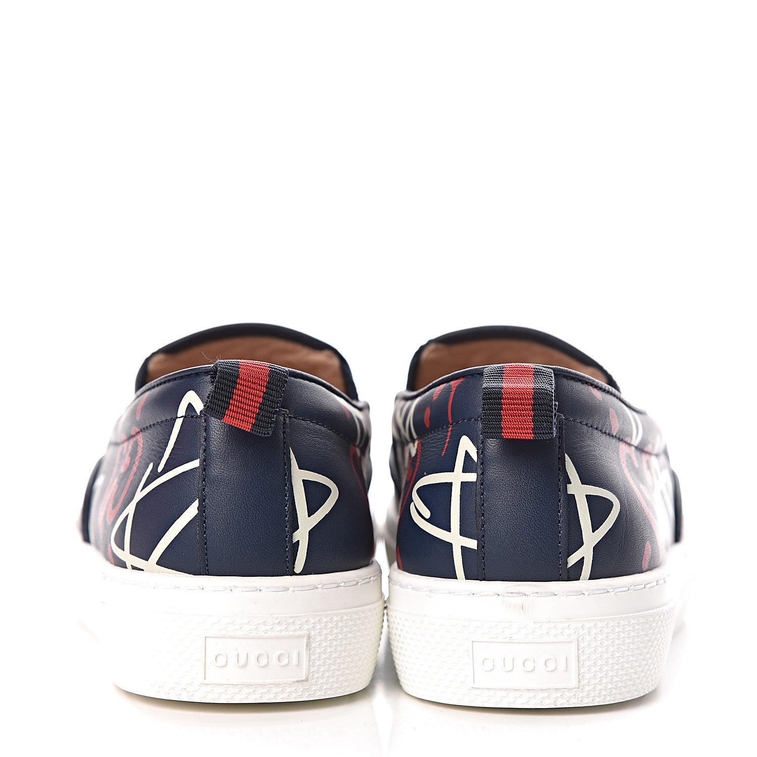Gucci Calfskin GucciGhost Print Womens Slip On Sneakers 36.5 Blue Agata Hibiscus Red 5 of 13