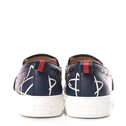 Gucci Calfskin GucciGhost Print Womens Slip On Sneakers 36.5 Blue Agata Hibiscus Red 5 of 13