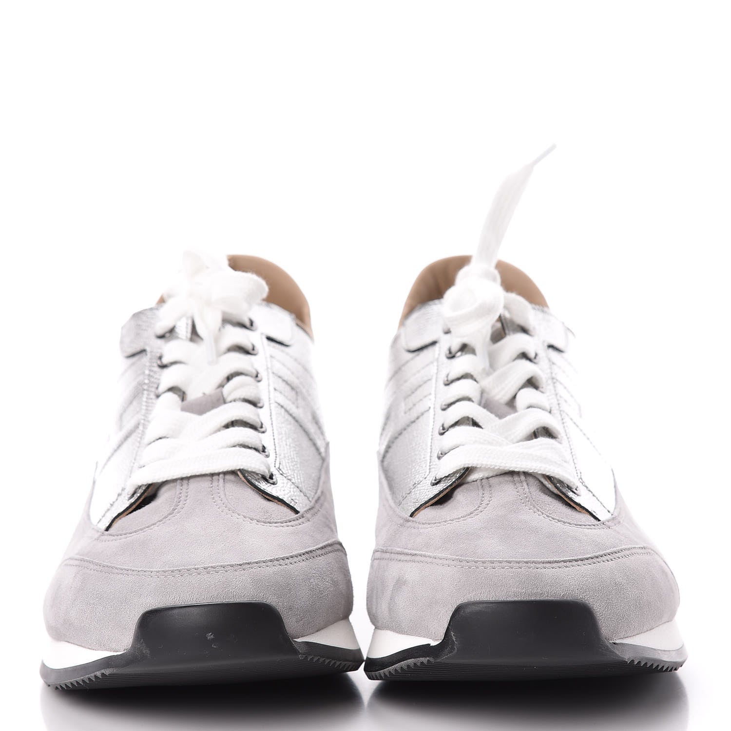 Hermes Metallic Epsom Suede Mens Trail Sneakers 43 Argent Grey 2 of 7
