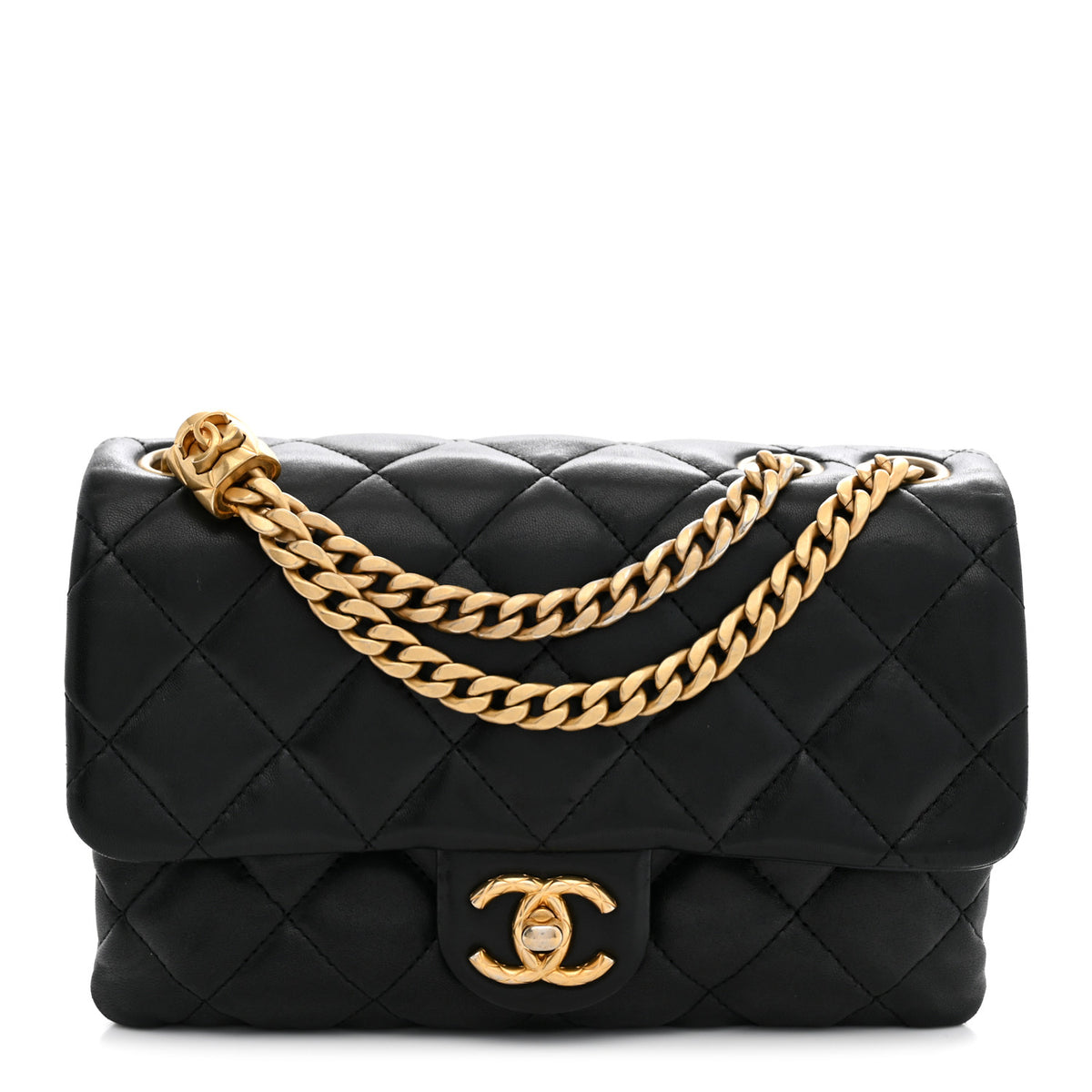 Lambskin Quilted Small Pillow Crush Flap Black