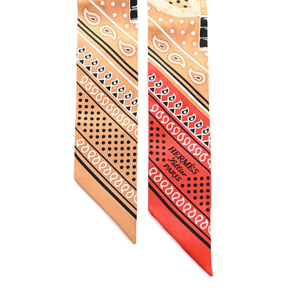 Hermes Silk Eperon d'Or Bandana Twilly Beige Dore Rouge 2 of 5