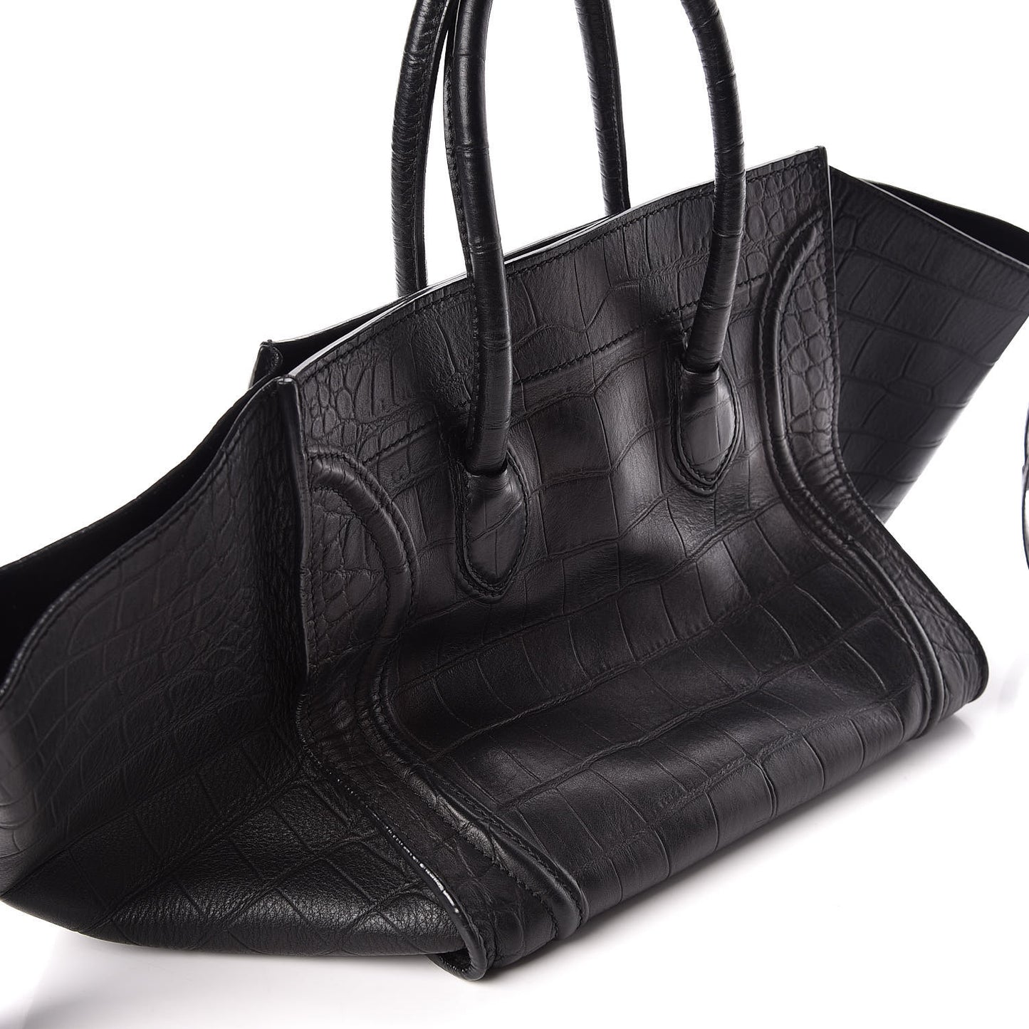Crocodile Embossed Calfskin Medium Phantom Luggage Black