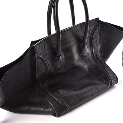 Celine Crocodile Embossed Calfskin Medium Phantom Luggage Black 18 of 18