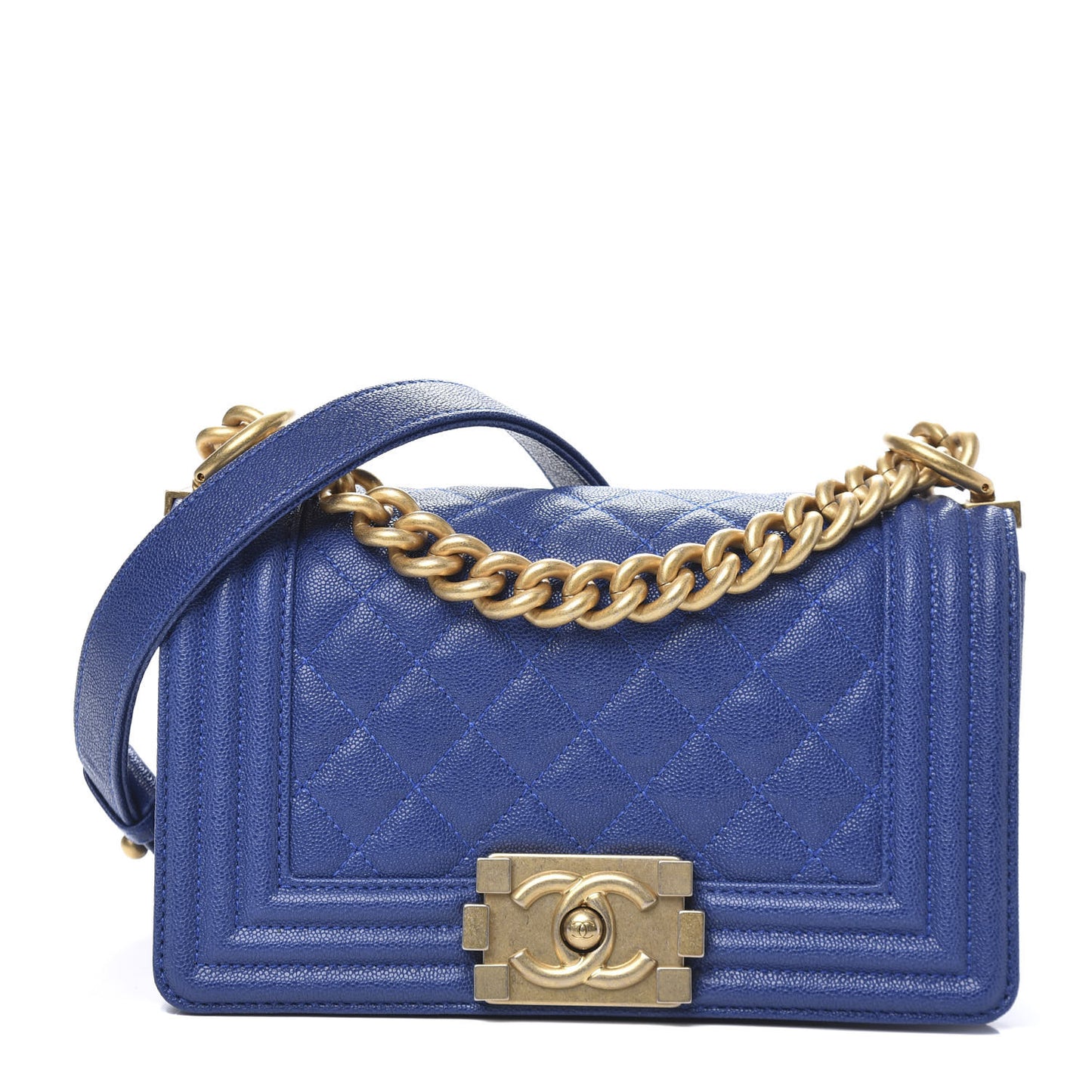 Caviar Quilted Small Boy Flap Dark Blue