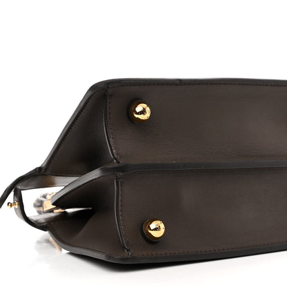 Fendi Vitello Seta Shiny Nappa Floral Embroidered Petite Peekaboo I SEE U Satchel Carbone Black 9 of 10