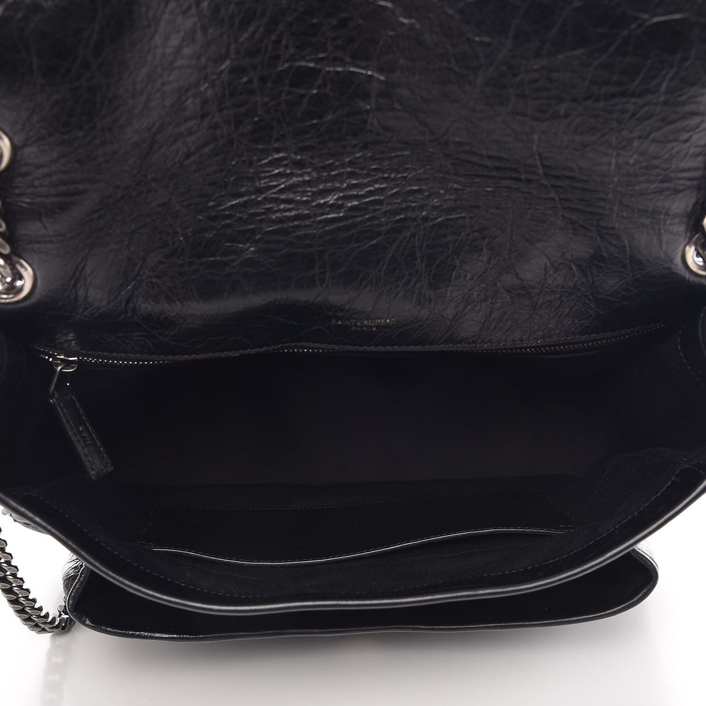 Crinkled Calfskin Matelasse Monogram Large Niki Chain Satchel Black