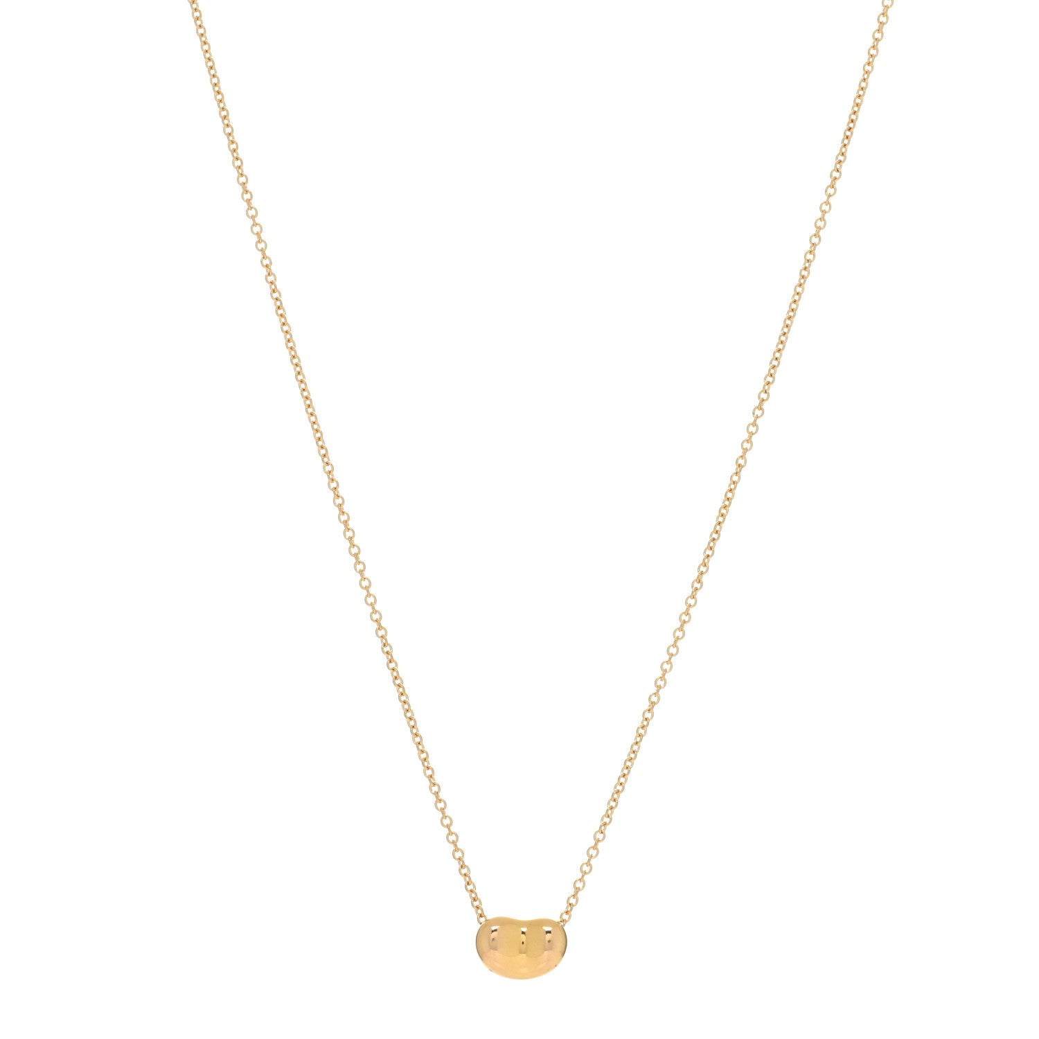 Tiffany 18K Yellow Gold 9mm Elsa Peretti Bean Pendant Necklace 1 of 4