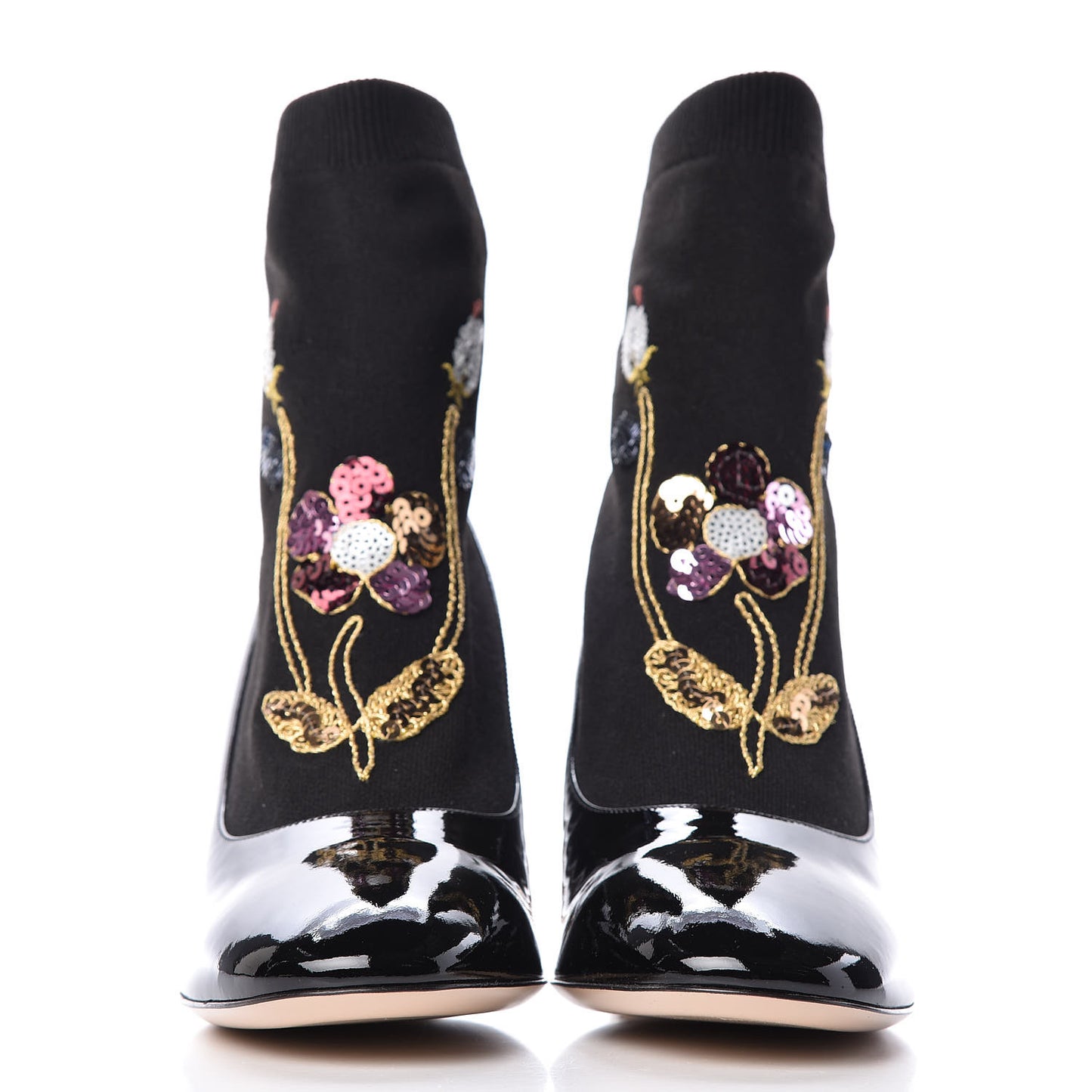 Patent Calfskin Candy Sock Ankle Boots 38.5 Black