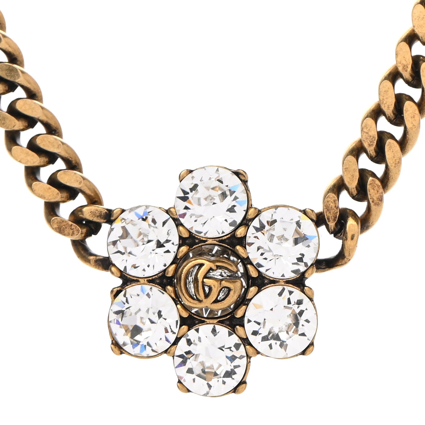 Crystal Embellished Double G Necklace Aged Gold