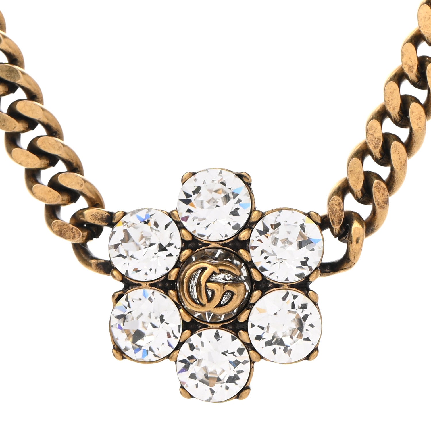 Gucci Crystal Embellished Double G Necklace Aged Gold 4 of 7