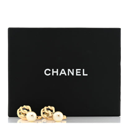 Chanel Metal Crystal Pearl CC Drop Earrings Gold White 5 of 5