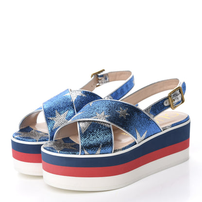 Gucci Lurex Starry Sky Crossover Platform Sandals 37.5 Bleuette Silver 3 of 9