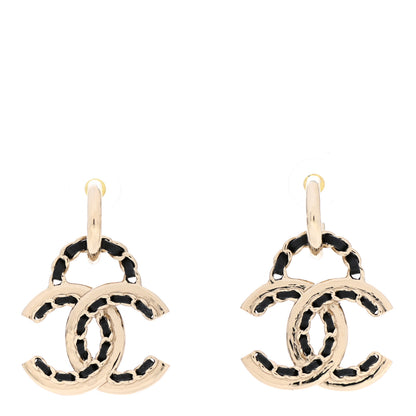 Chanel Lambskin Chain CC Drop Earrings Black Gold 1 of 5