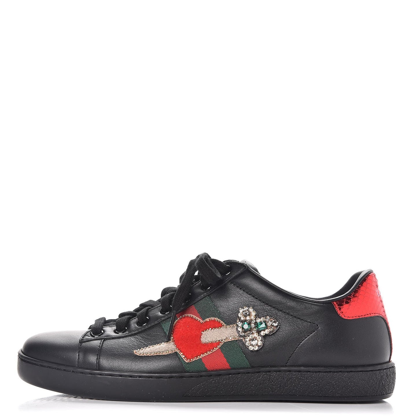 Calfskin Ayers Web Pierced Heart Embroidered Ace Sneakers 38.5 Black