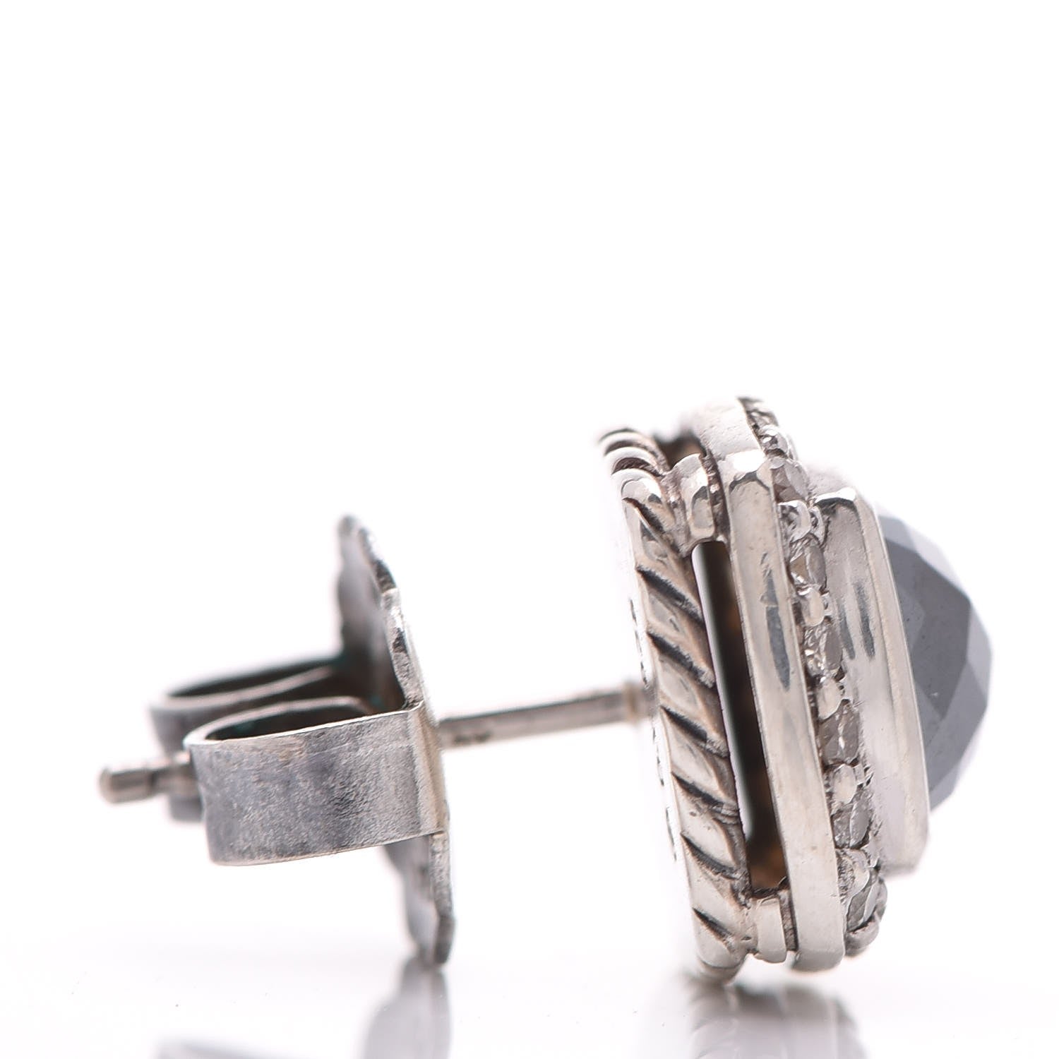 David Yurman Sterling Silver Diamond Hematite 7mm Albion Earrings 4 of 6