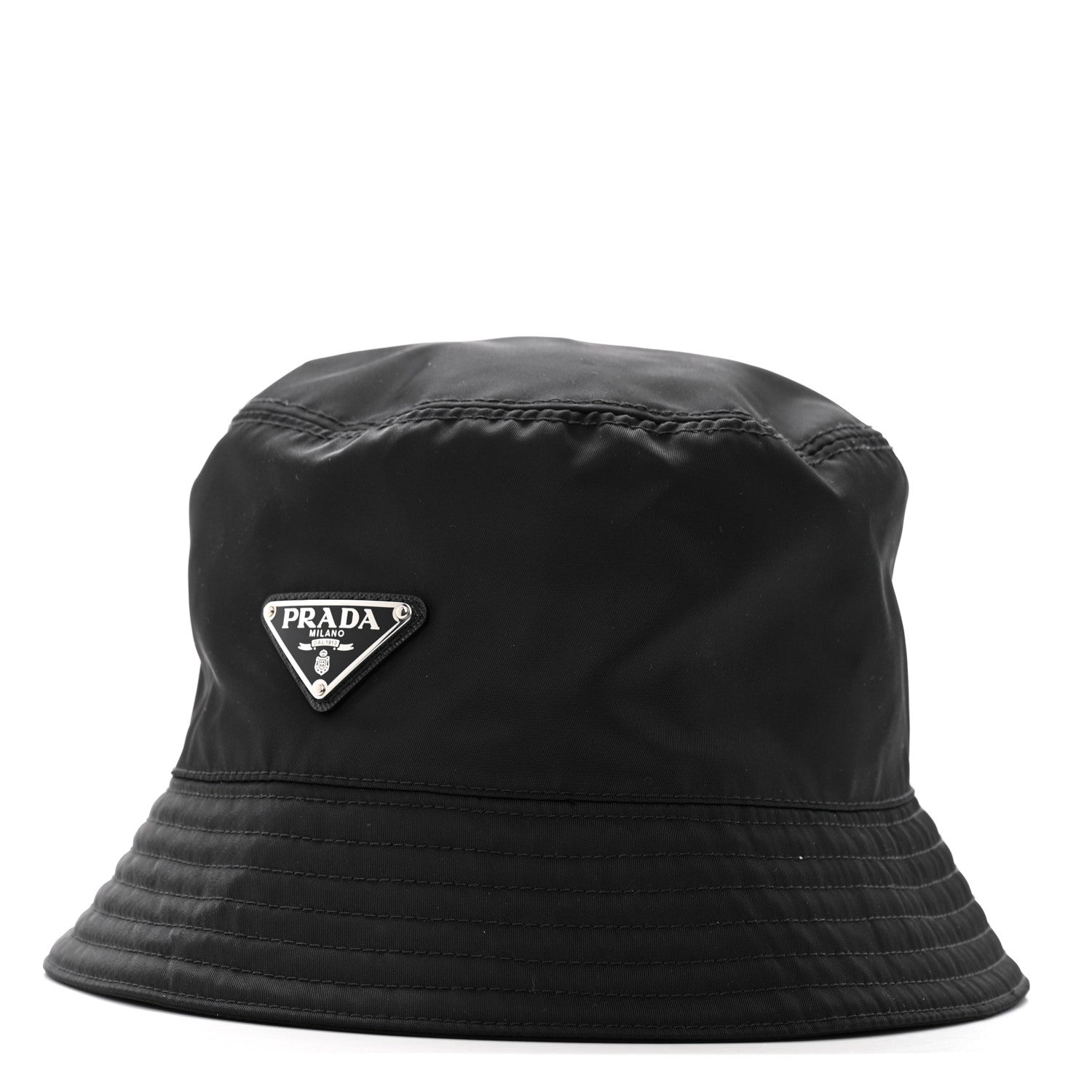 Prada Re-Nylon Metal Triangle Logo Womens Bucket Hat XL Black 1 of 10
