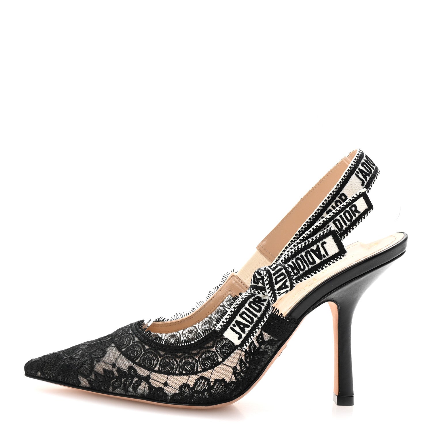 Christian Dior Lace Ribbon Rose Embroidered J'Adior Slingback 100mm Pumps 37 Black 1 of 10