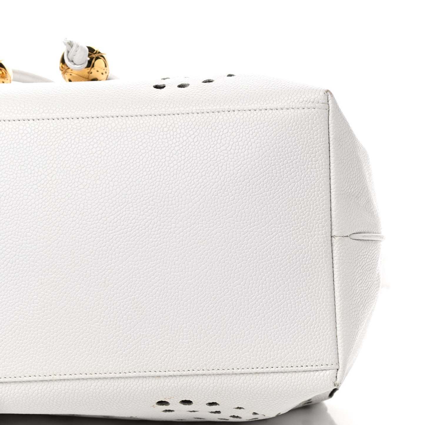 Caviar Perforated Drawstring Hobo White
