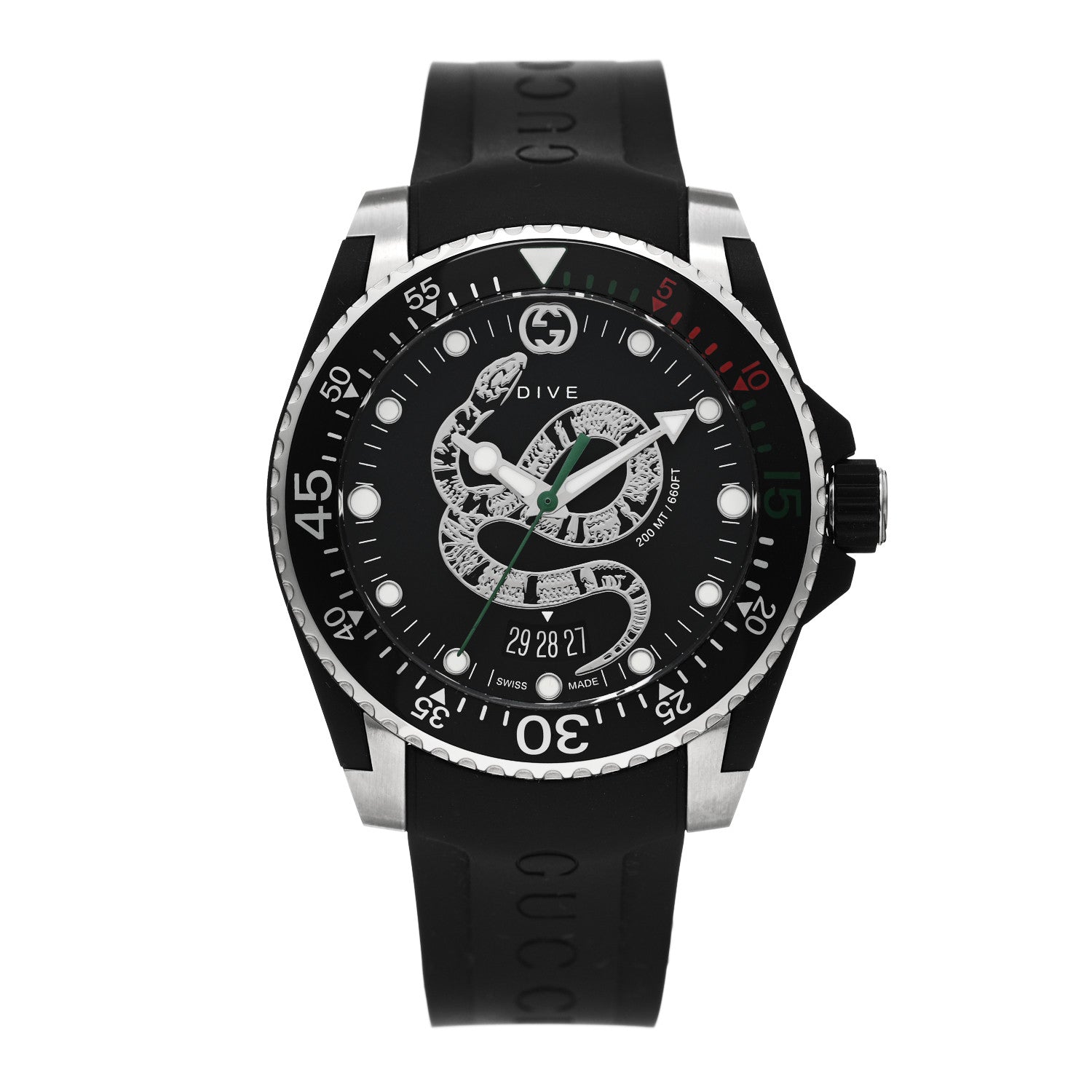 Gucci Stainless Steel Rubber 45mm Dive Snake Quartz Watch Black 1 of 5