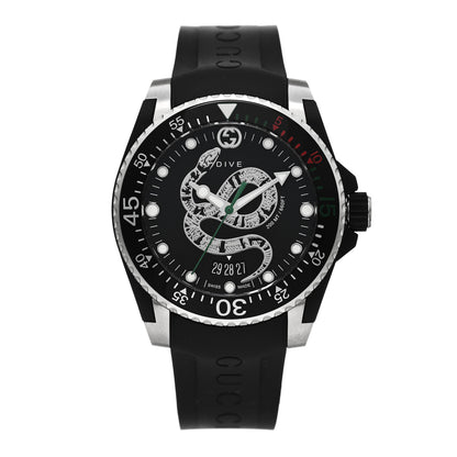 Gucci Stainless Steel Rubber 45mm Dive Snake Quartz Watch Black 1 of 5