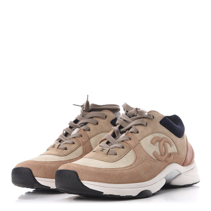 Chanel Nylon Lambskin Suede Calfskin CC Sneakers 40.5 Tan 3 of 10