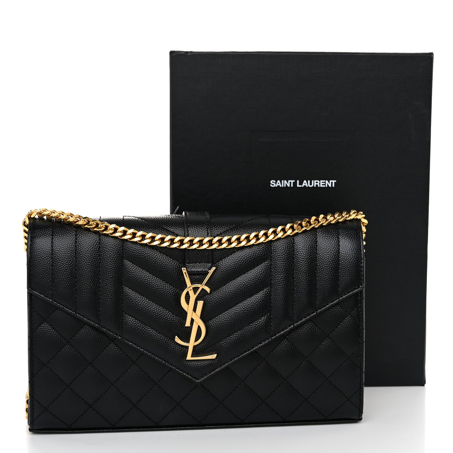 Grain De Poudre Mixed Matelasse Triquilt Monogram Chain Wallet Black
