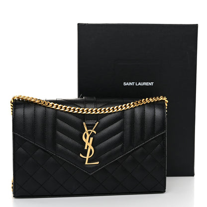Saint Laurent Grain De Poudre Mixed Matelasse Triquilt Monogram Chain Wallet Black 11 of 11