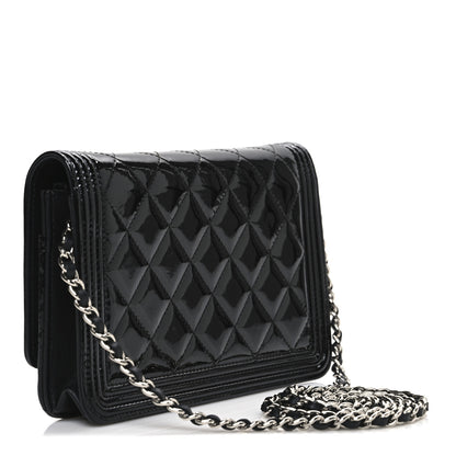 Chanel Patent Calfskin Quilted Boy Wallet On Chain WOC Black 3 of 11