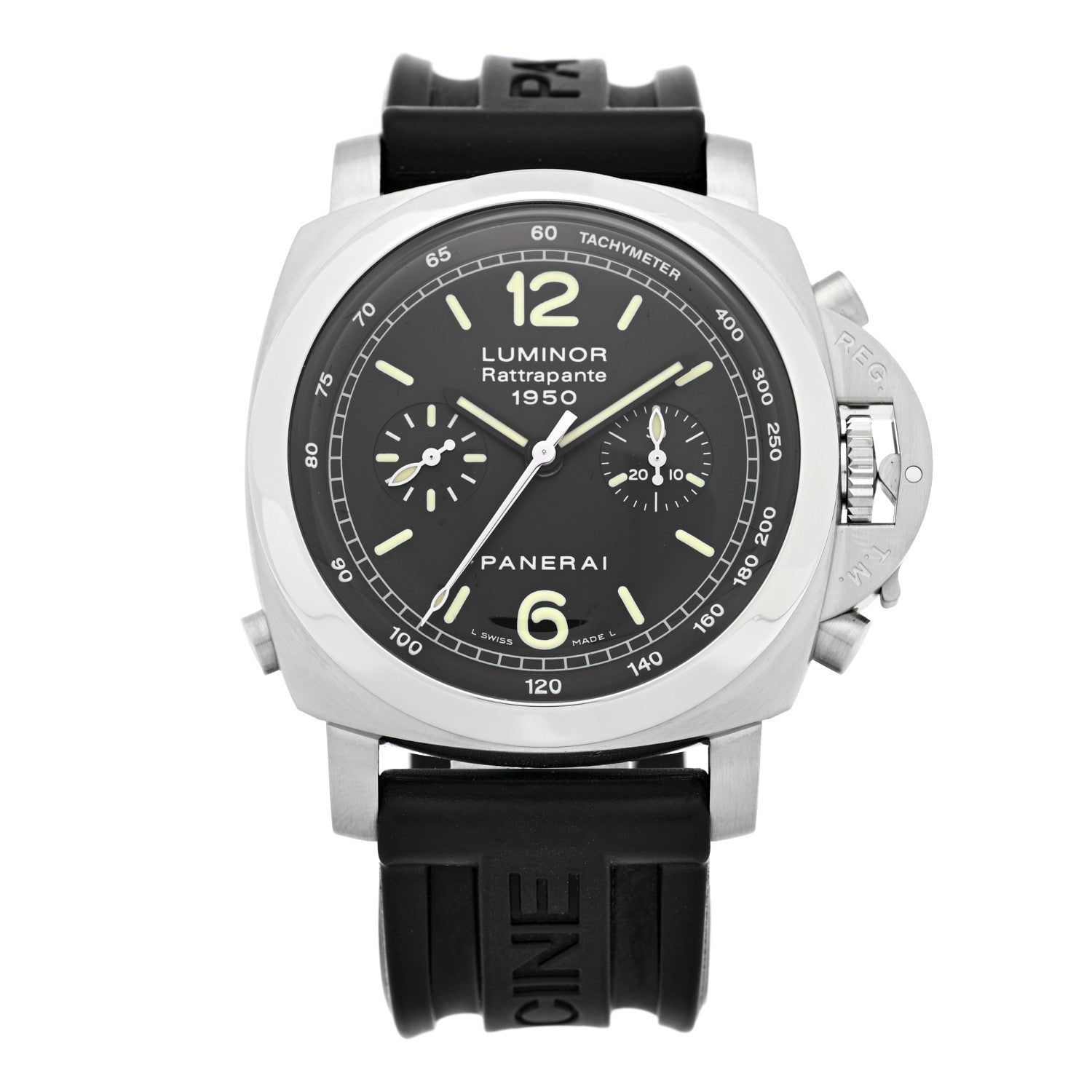 Panerai Stainless Steel Rubber 44mm Luminor Rattrapante 1950 Automatic Watch Black PAM00213 1 of 5