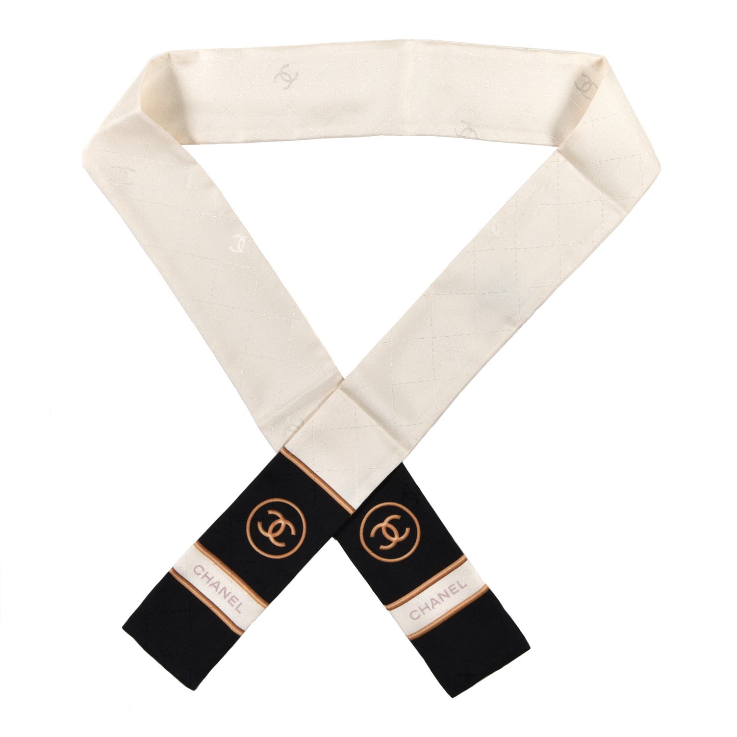 Silk CC Slim Bandeau Scarf Black White