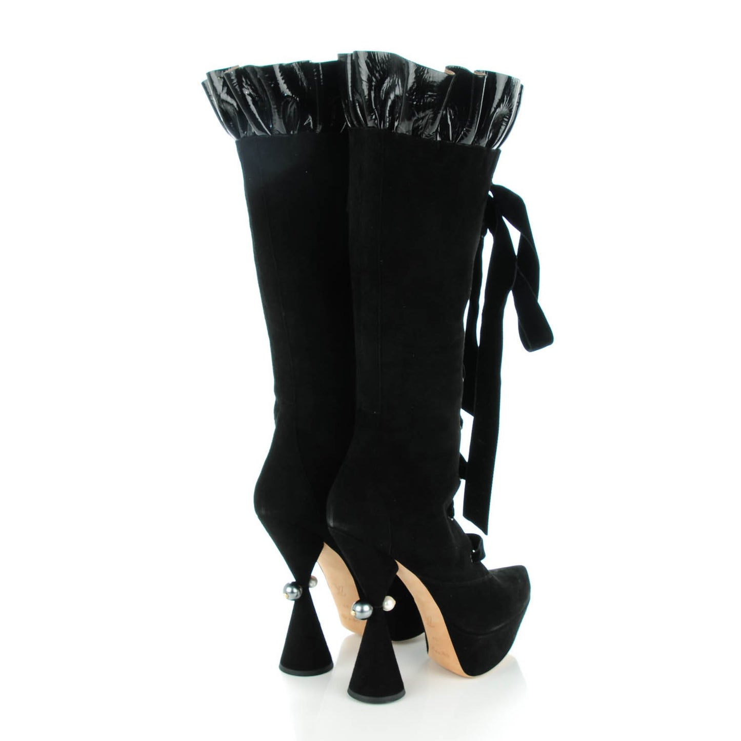 Suede Patent Leather Cancan High Boots 41 Black