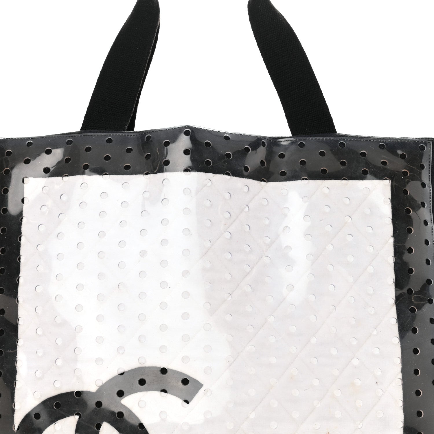 Chanel Canvas Vinyl Perforated CC Tote White Black Dark Navy 8 of 11