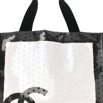 Chanel Canvas Vinyl Perforated CC Tote White Black Dark Navy 8 of 11