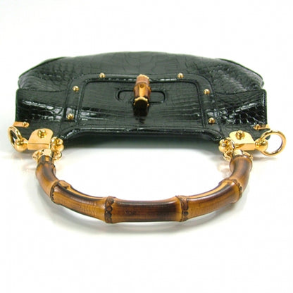 Gucci Alligator Bamboo Handle Large Peggy Bag Black 6 of 12