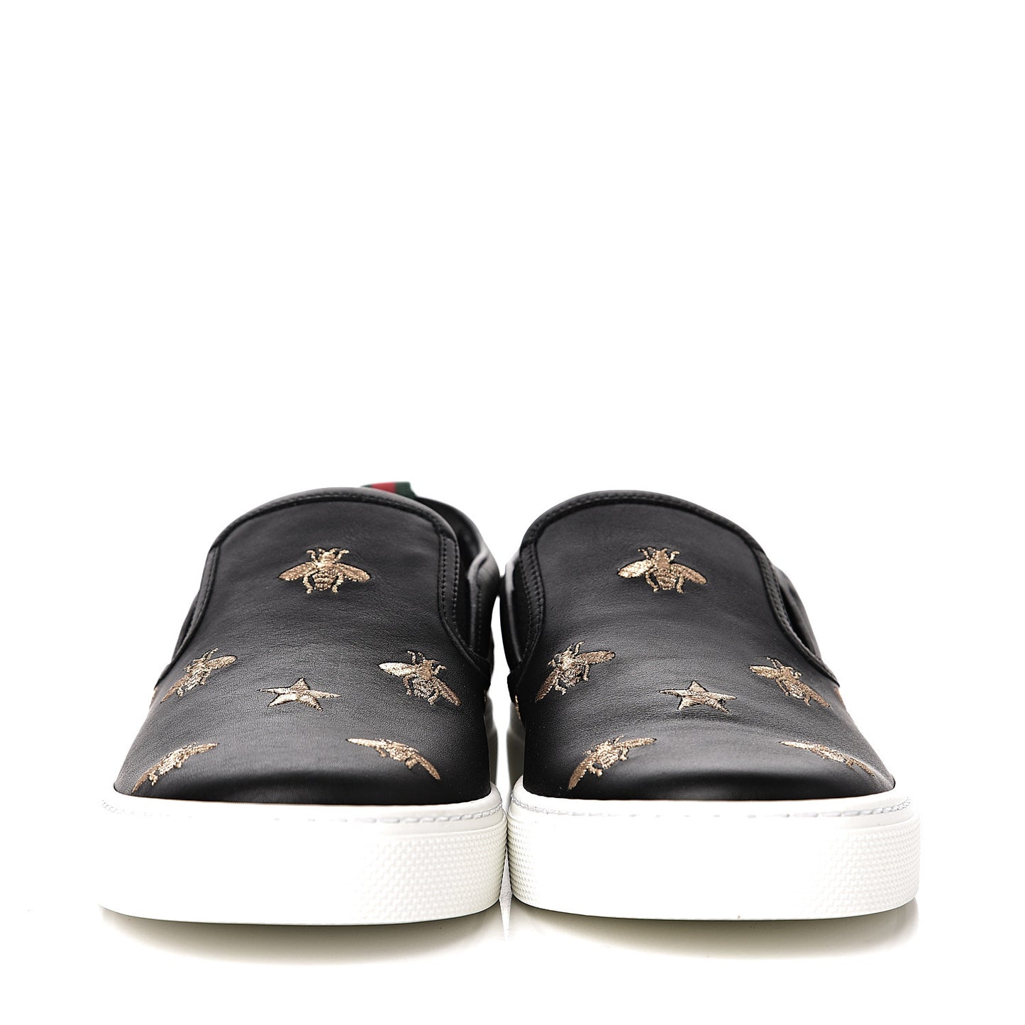 Calfskin Miro Soft Bee Star Embroidered Mens Dublin Slip On Sneakers 6.5 Black