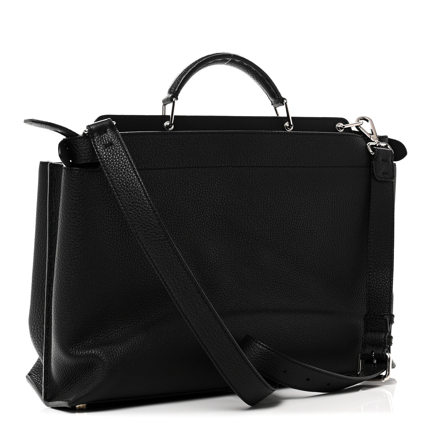 Fendi Cuoio Romano Selleria Vitello Grace Glazed Fabric FF 1974 Large Peekaboo Iconic Essential Satchel Black 3 of 10