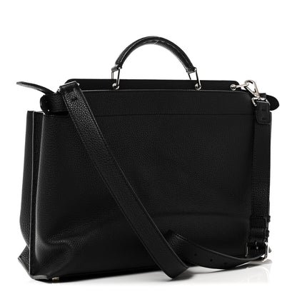 Fendi Cuoio Romano Selleria Vitello Grace Glazed Fabric FF 1974 Large Peekaboo Iconic Essential Satchel Black 3 of 10