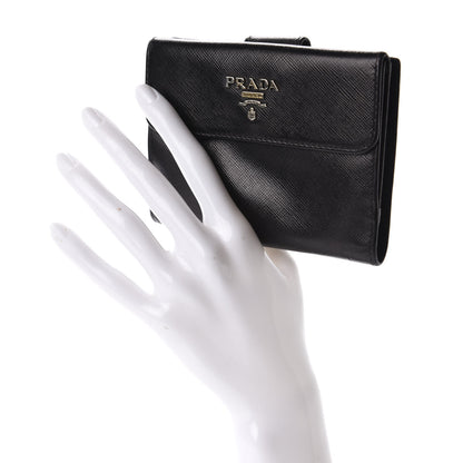 Prada Saffiano Metal French Flap Compact Wallet Black 2 of 10