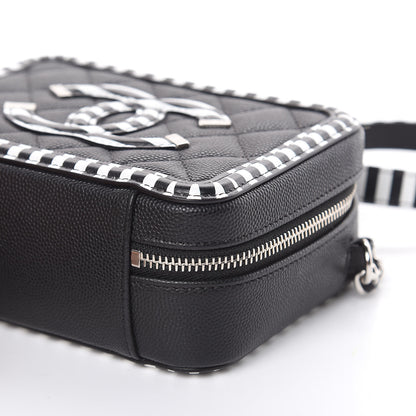 Chanel Caviar Quilted Striped Filigree Vanity Clutch With Chain Black White 9 of 9